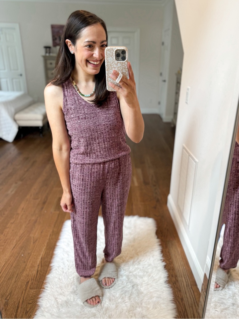 Ribbed Knit Tank & Pant Lounge Set - Mauve